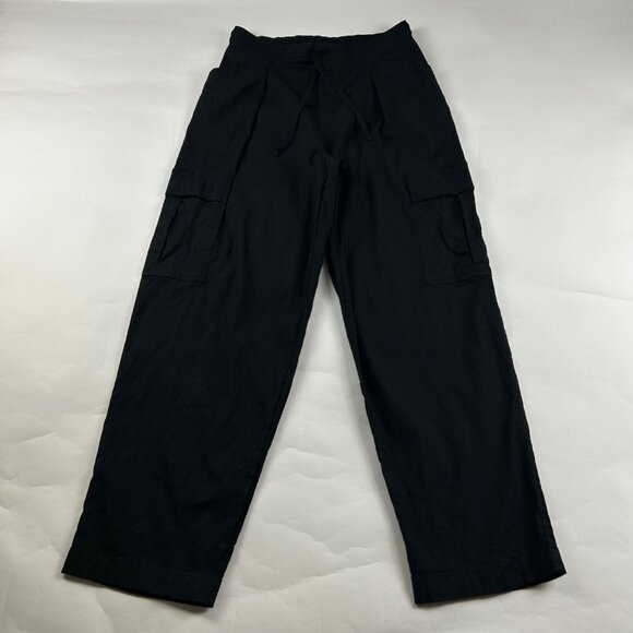 Athleta Black Linen Blend Paradise Relaxed Straight Leg Cargo Pant XS - Picture 1 of 8